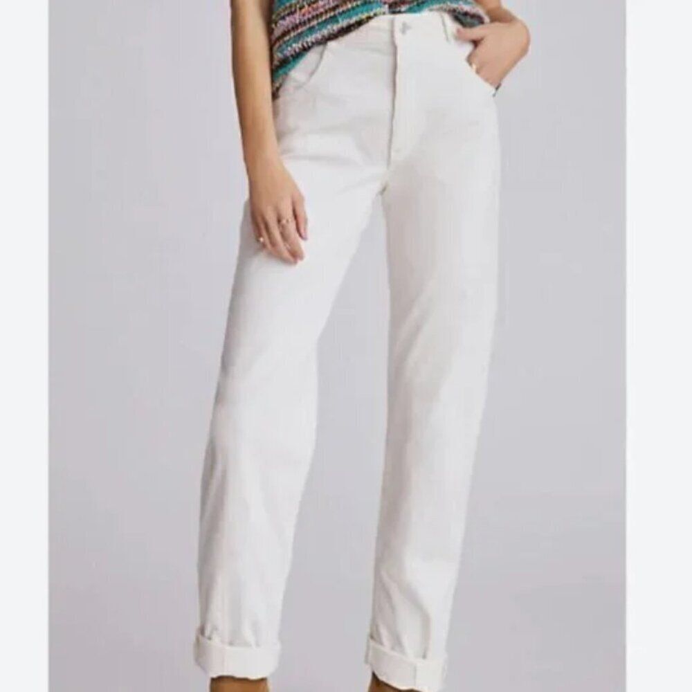Maeve Anthropologie Corduroy Curved Cream Ivory White High Waisted Pants 27